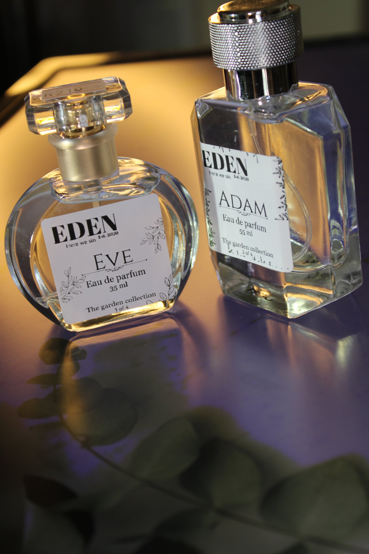 Backlit shot of Adam and Eve perfumes of the Garden collection Eden